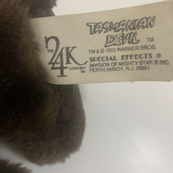 Vintage 1993 TAZ Tasmanian Devil Plush Stuffed Toy 9" The 24K Company VG Cond - Picture 4 of 4